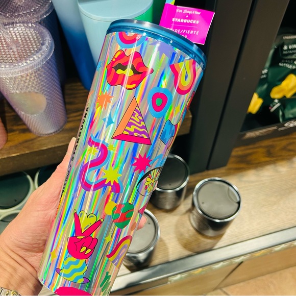 Starbucks Tim Singleton 2023 Pride Holographic Iridescent Cup Tumbler 24oz NWT - Picture 7 of 10